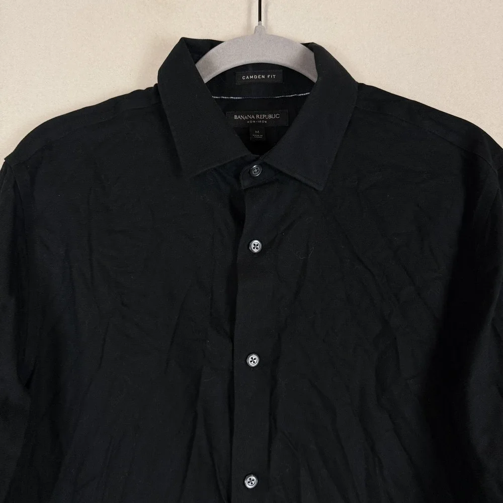Banana Republic Dress Shirt Mens Medium 15.5 32/33 Black Solid Slim Fit Non Iron